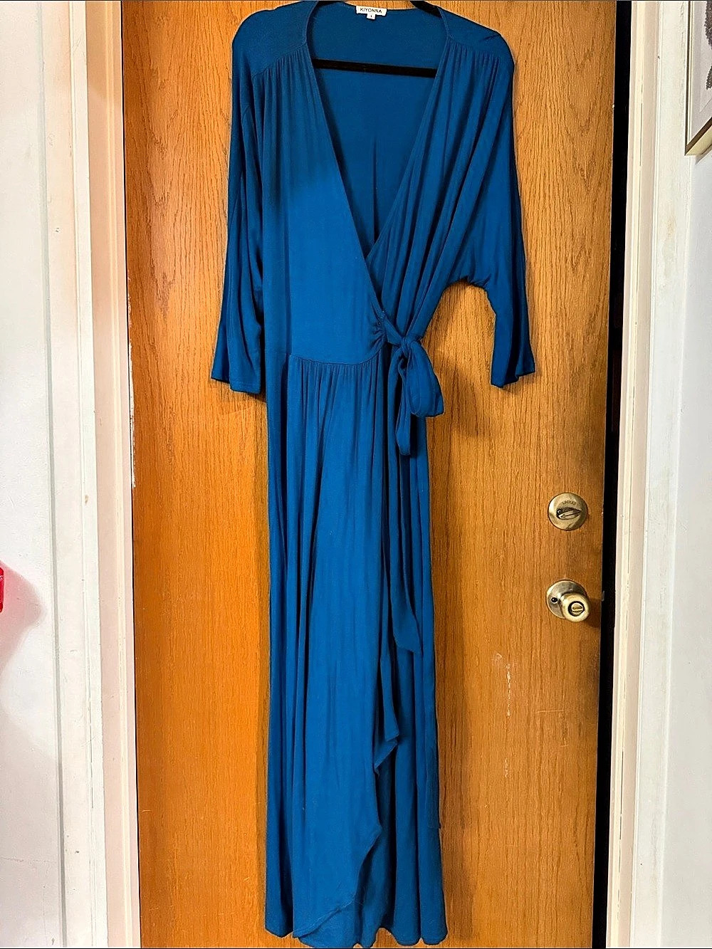 Kiyonna Essential Wrap Dress Blue Tie-Front Maxi Dress Size 1X